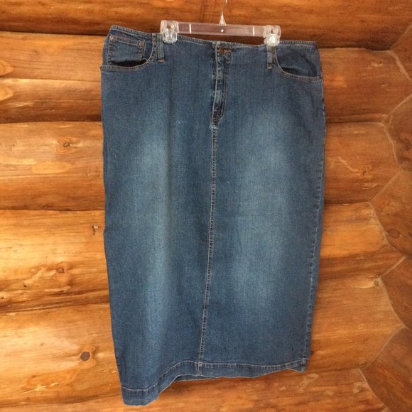 Vintage Y2K Medium Wash Western Denim Boho Venezia Festival Midi Skirt Size 22 - Picture 1 of 5